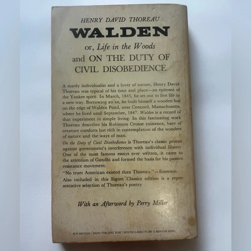 Vintage 1960 paperback edition of Walden and Civil Disobedience by Thoreau